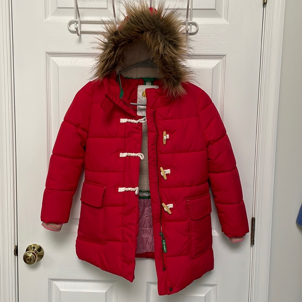 Boden Girls Puffer Coat with fur trimmed hood 7 8
